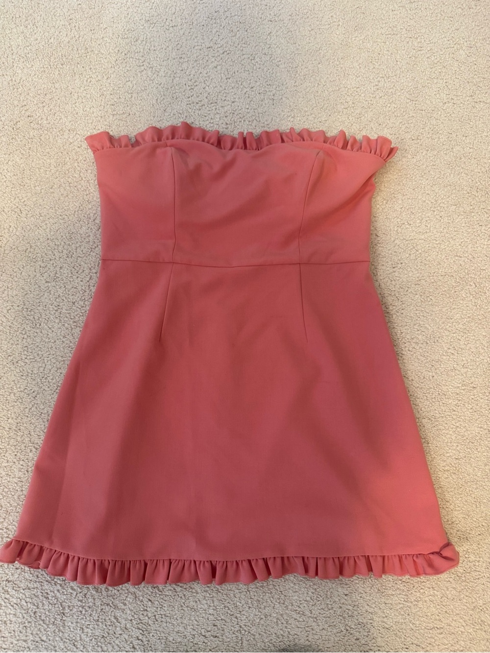 French Connection Strapless Ruffle-Trim Coral Dress